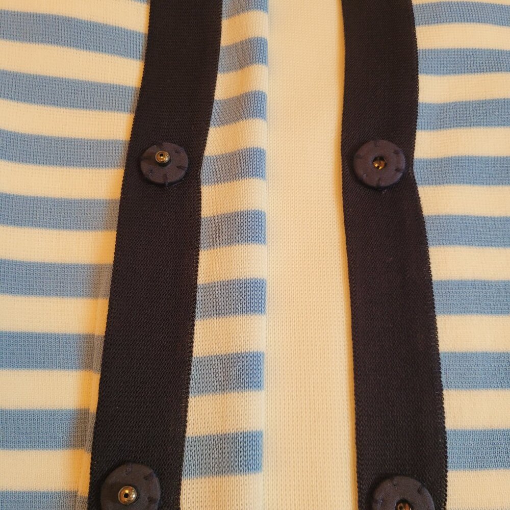 Misook Exclusively Women's Blue and White Stripe Navy Trim Cardigan Medium - Picture 7 of 13